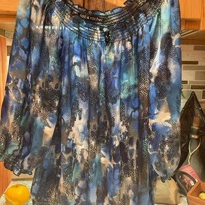 Zac & Rachel Blue Patterned Women's Top
